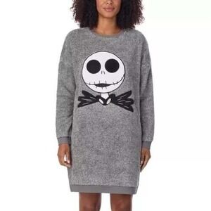 Disney Jack Skellington Lounger Dress Womens Size S Gray New Faux Fur Sleepwear